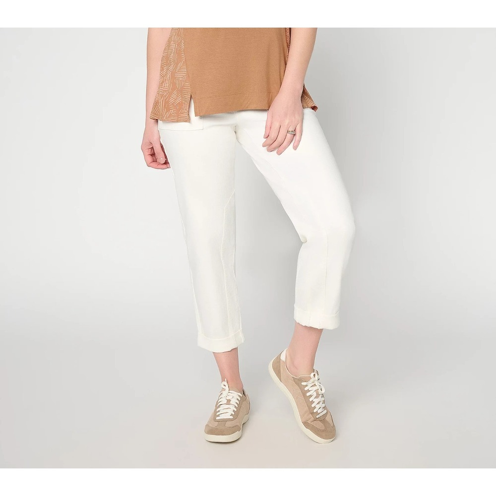 LOGO by Lori Goldstein Petite Color Straight Leg Ankle Jeans Marchmallow P8 #60E